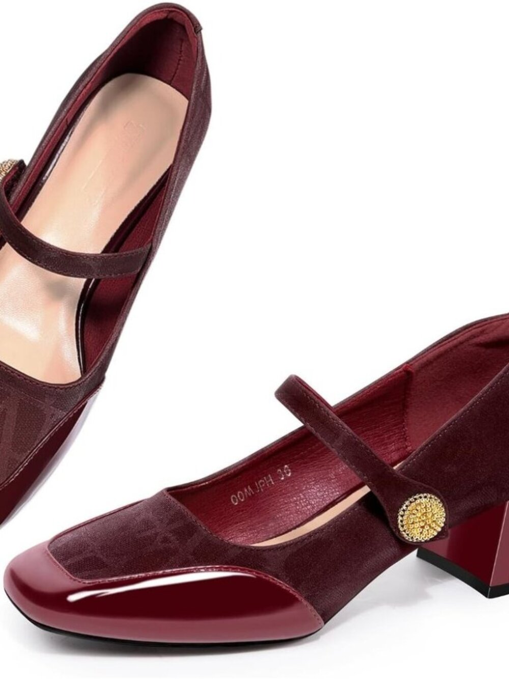 🆕Women's Wine Square Toe Mary Jane Comfortable Closed Toe Chunky Block Heels